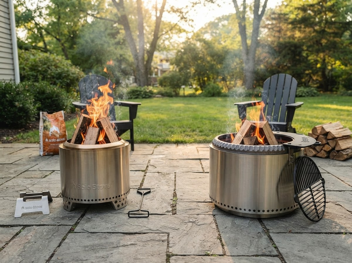 Close up comparison of the Solo Stove and Breeo fire pit rims and steel construction side by side.