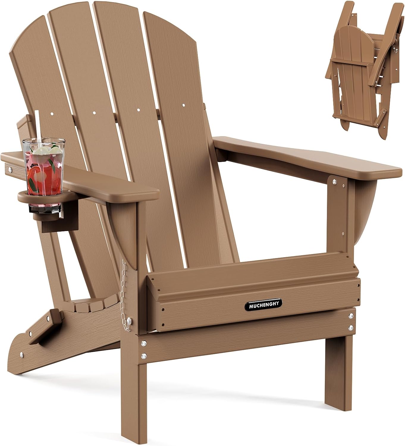 Teak color MUCHENGHY folding weather-resistant Adirondack fire pit chair